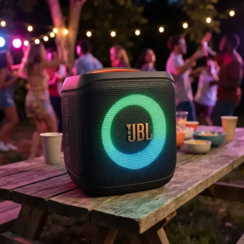 JBL, Caixa de Som, PartyBox Encore Essential 2, Show de Luzes, Bluetooth, Portátil, Resistente a Respingos, Bateria de até 15h, Pro, AI Sound Boost, 100 W RMS - Preto