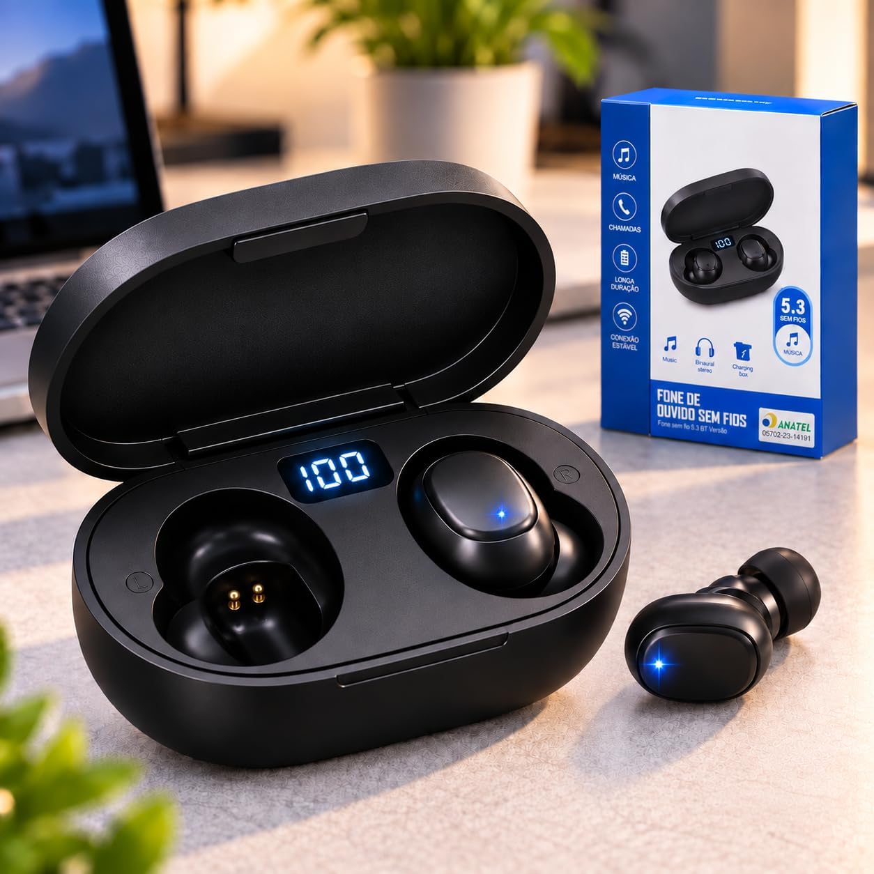 Fone de Ouvido Premium Bluetooth 5.3 TWS Sem Fio Intra Auricular